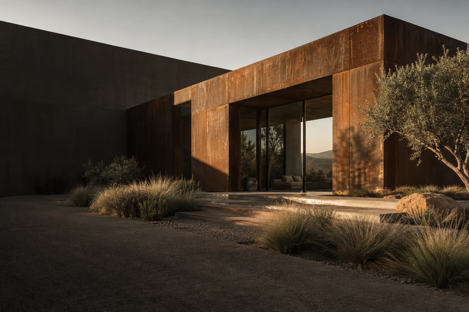 Aplicação conceitual de aço corten em arquitetura contemporânea